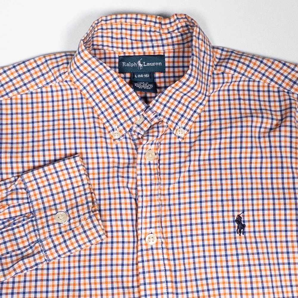 Ralph Lauren Button Down Shirt Plaid Check Long Sleeve Kids Boys Size L (14-16)